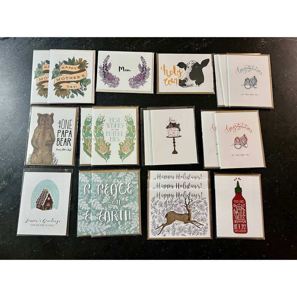 Mixed Lot 21 Boutique Greeting Cards – De Papel Studio/Brenda Montalvan Holidays